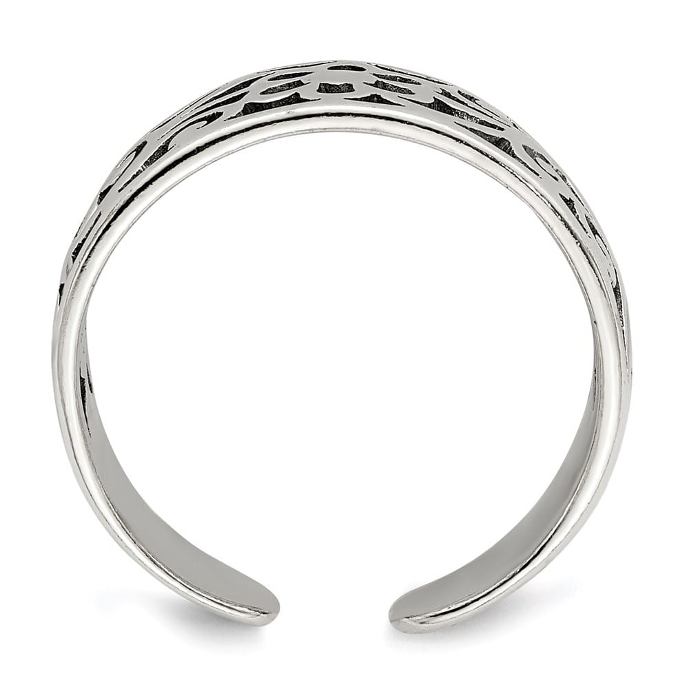 Sterling Silver 8 mm Antiqued Floral Toe Ring