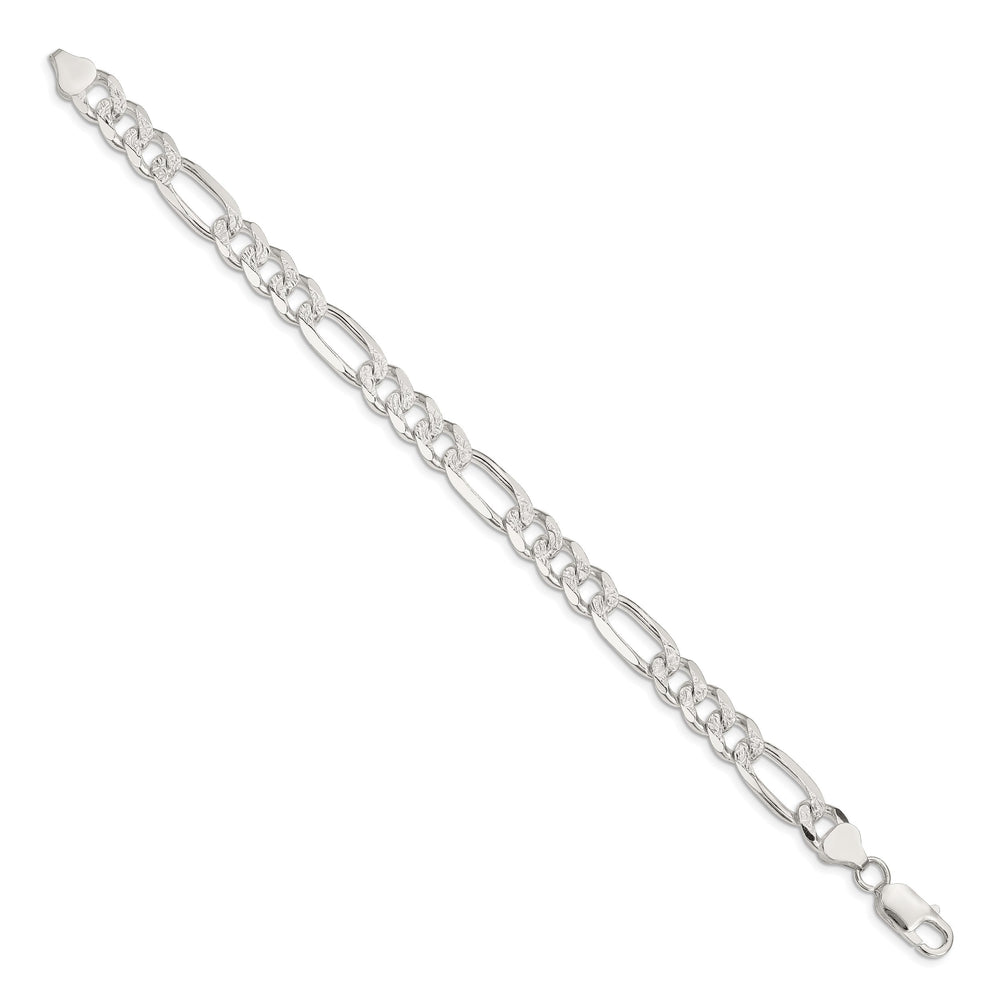 Sterling Silver 8mm Pave Flat Figaro Bracelet 8 Inch