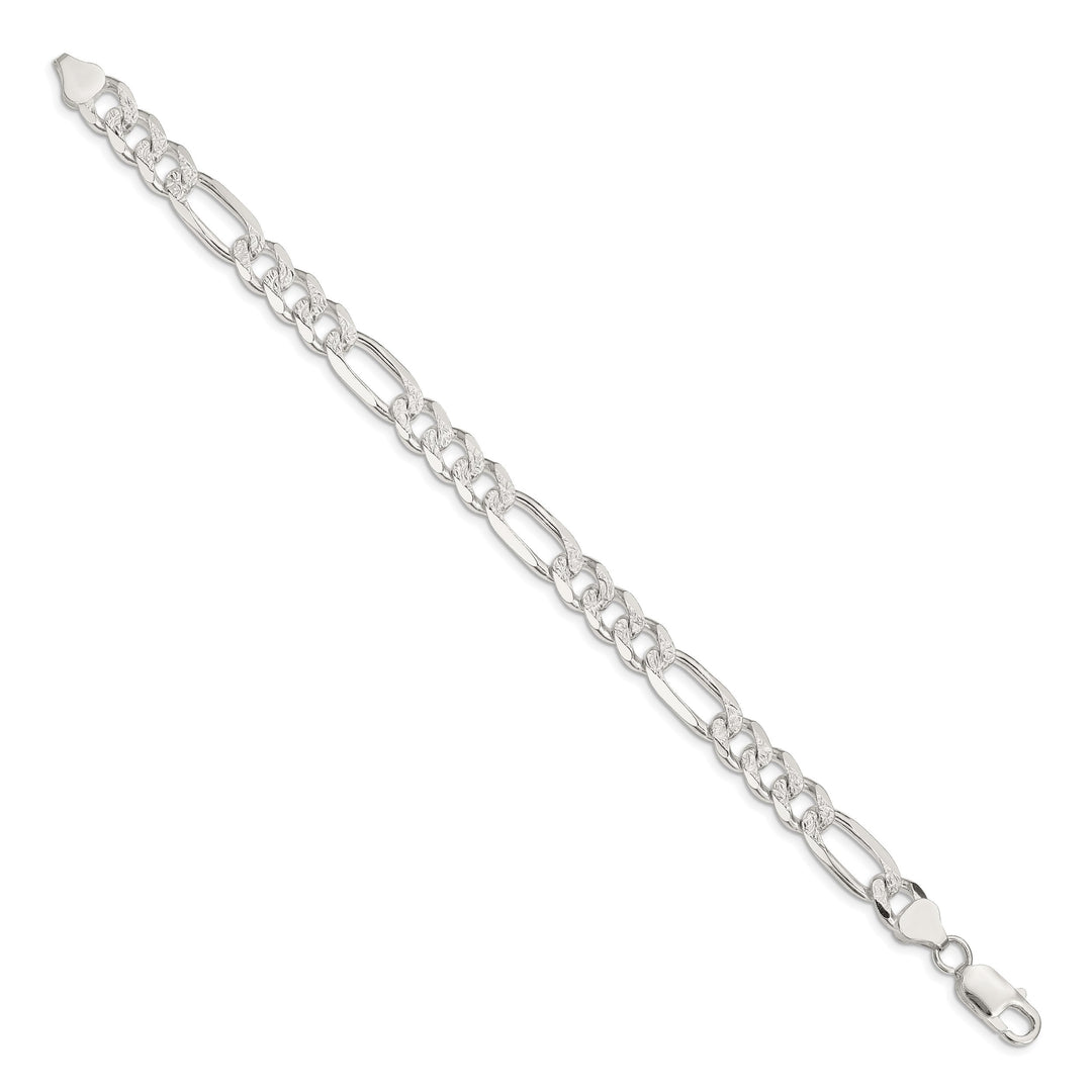 Sterling Silver 8mm Pave Flat Figaro Bracelet 8 Inch