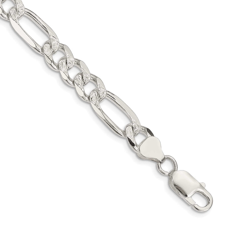 Sterling Silver 8mm Pave Flat Figaro Bracelet 8 Inch