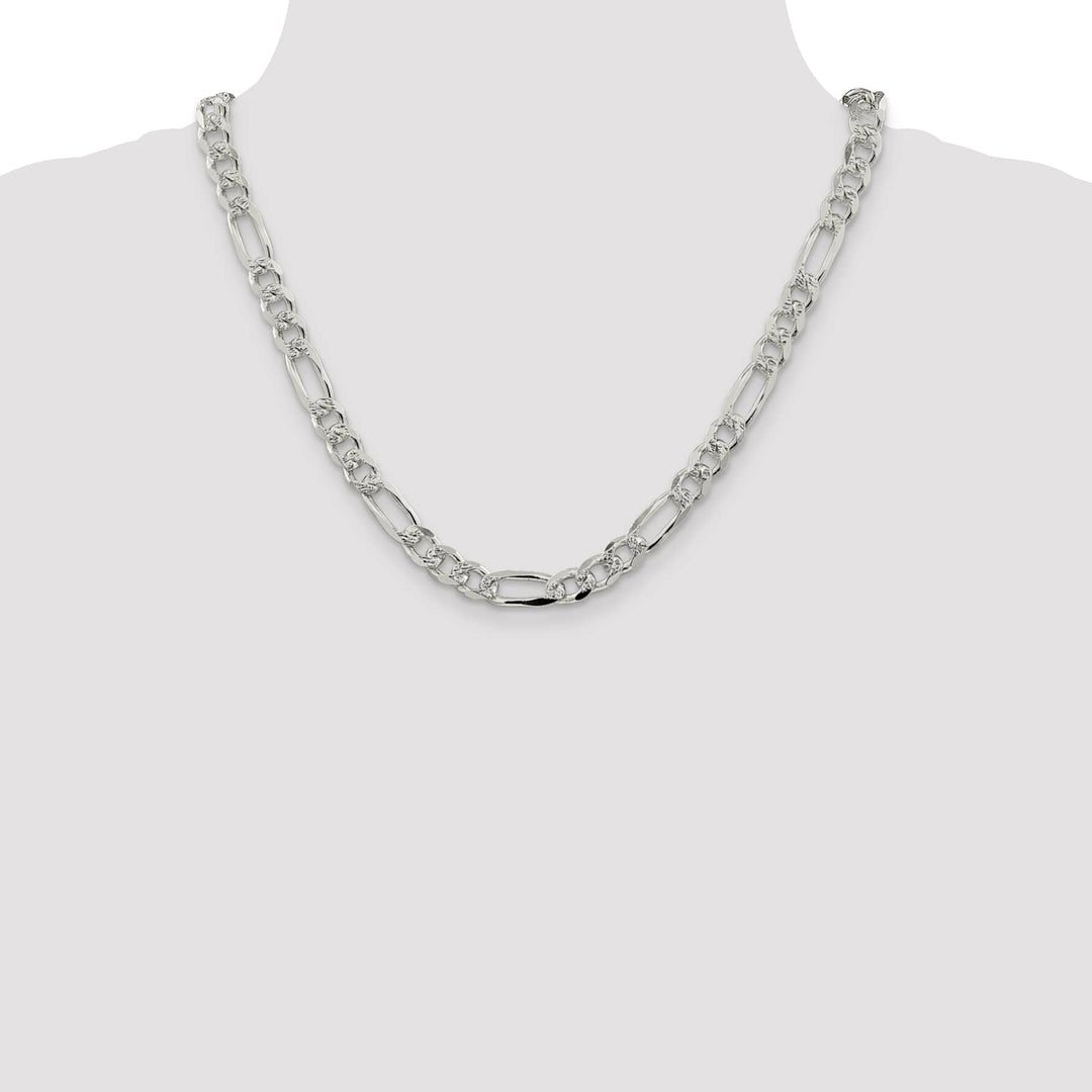 Sterling Silver 8mm Pave Flat Figaro Chain