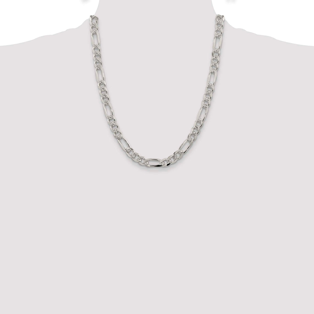 Sterling Silver 8mm Pave Flat Figaro Chain