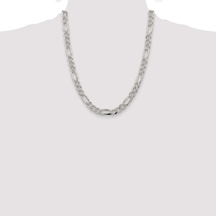 Sterling Silver 8mm Pave Flat Figaro Chain