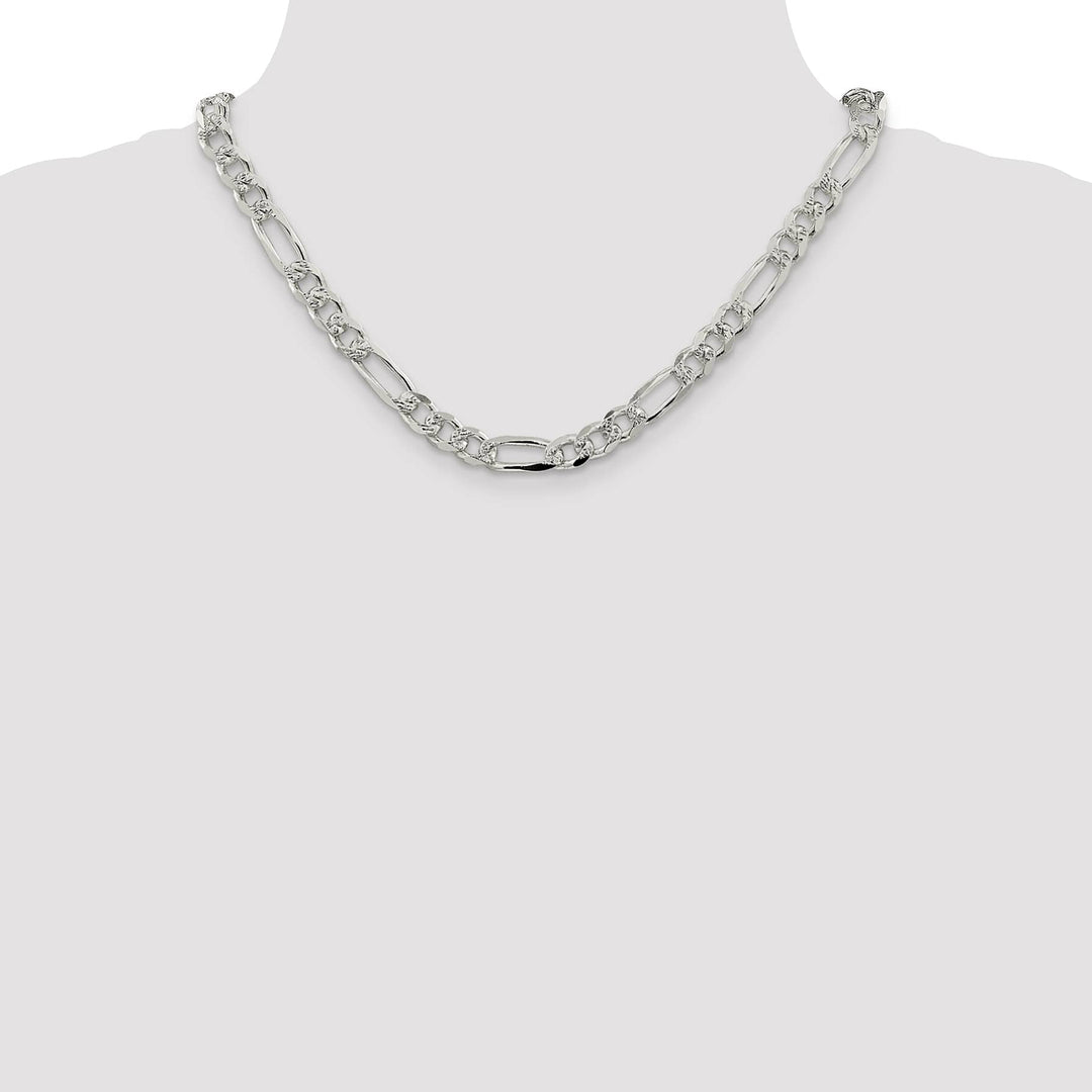 Sterling Silver 8mm Pave Flat Figaro Chain