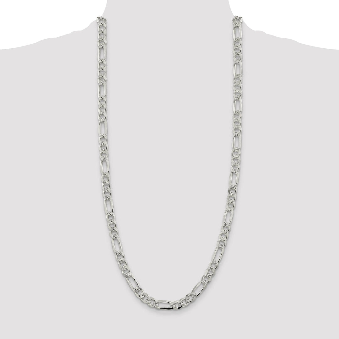 Sterling Silver 8mm Pave Flat Figaro Chain