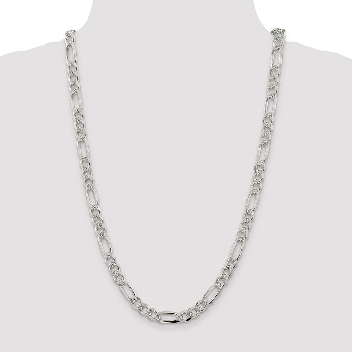 Sterling Silver 8mm Pave Flat Figaro Chain