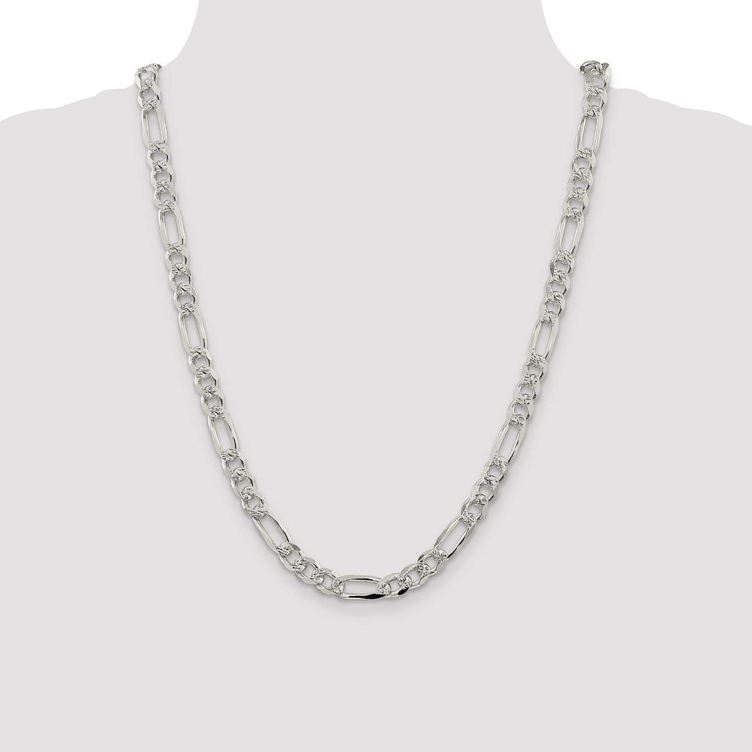 Sterling Silver 8mm Pave Flat Figaro Chain