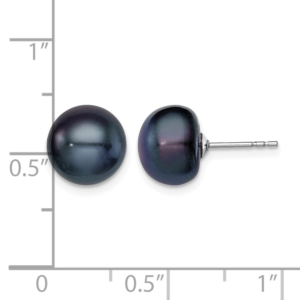 Sterling Silver 9-10mm Black Button Freshwater Pearl Post Earrings, view 4 of 4