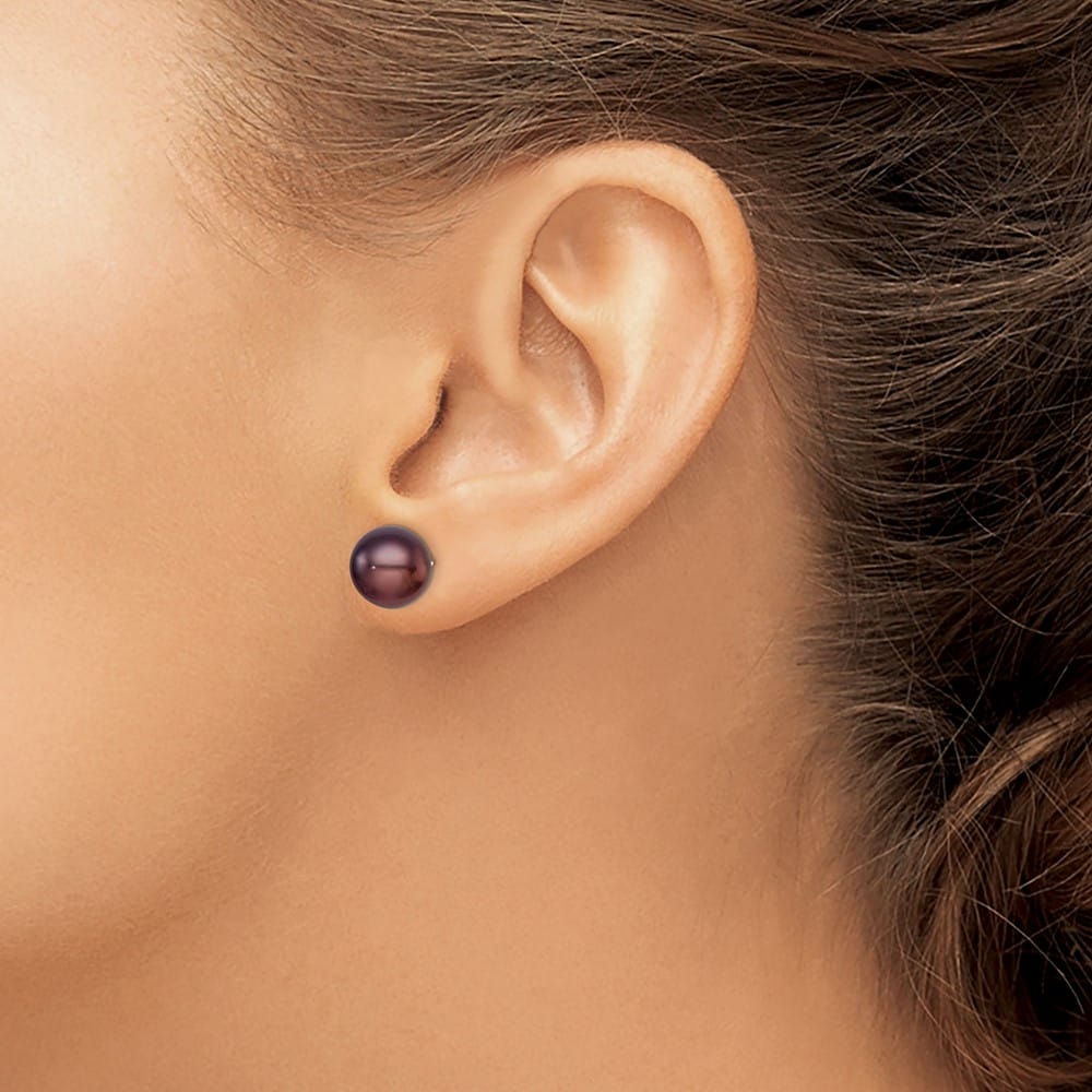 Sterling Silver 9-10mm Black Button Freshwater Pearl Post Earrings, view 3 of 4