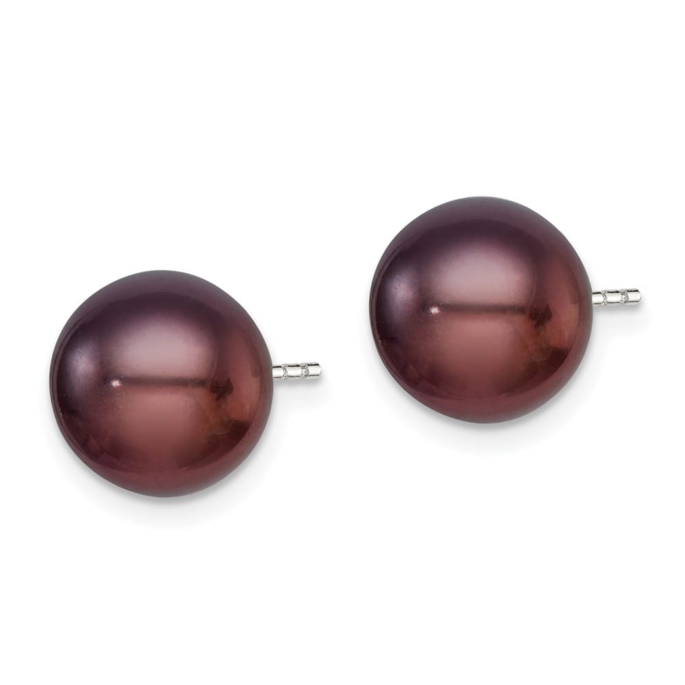 Sterling Silver 9-10mm Black Button Freshwater Pearl Post Earrings, view 2 of 4