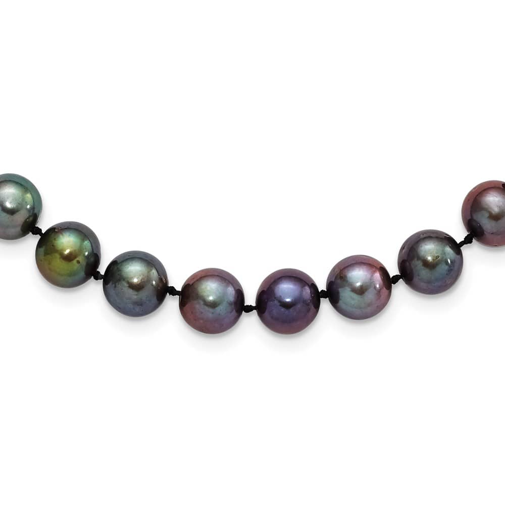 Sterling Silver 9-10mm Black Round Cultured Pearl 20 inch Necklace