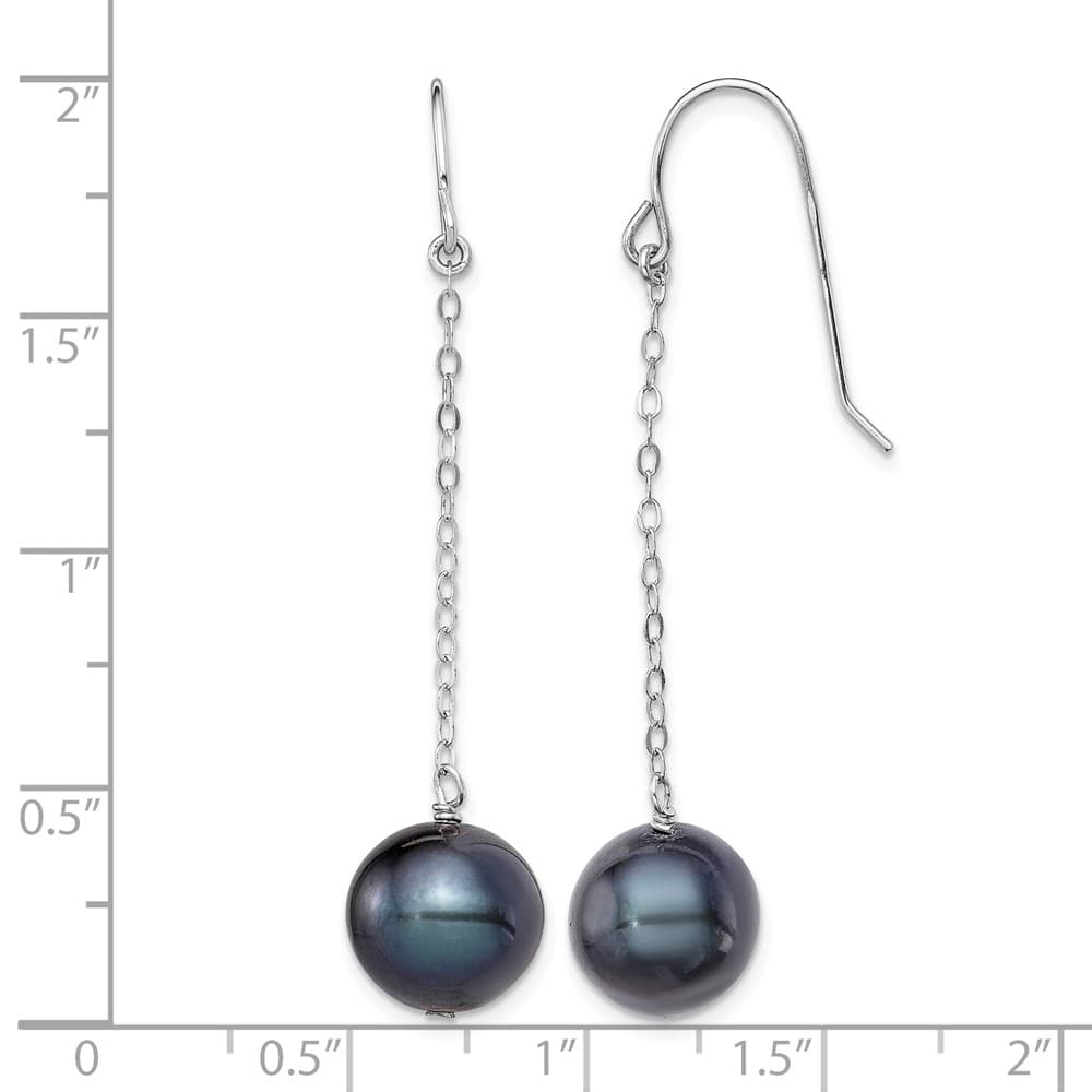 Sterling Silver 9-10mm Black Round Freshwater Pearl Dangle Earrings, view 4 of 4