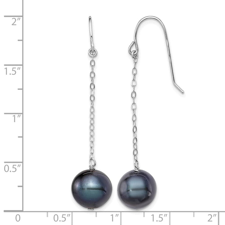 Sterling Silver 9-10mm Black Round Freshwater Pearl Dangle Earrings, view 4 of 4