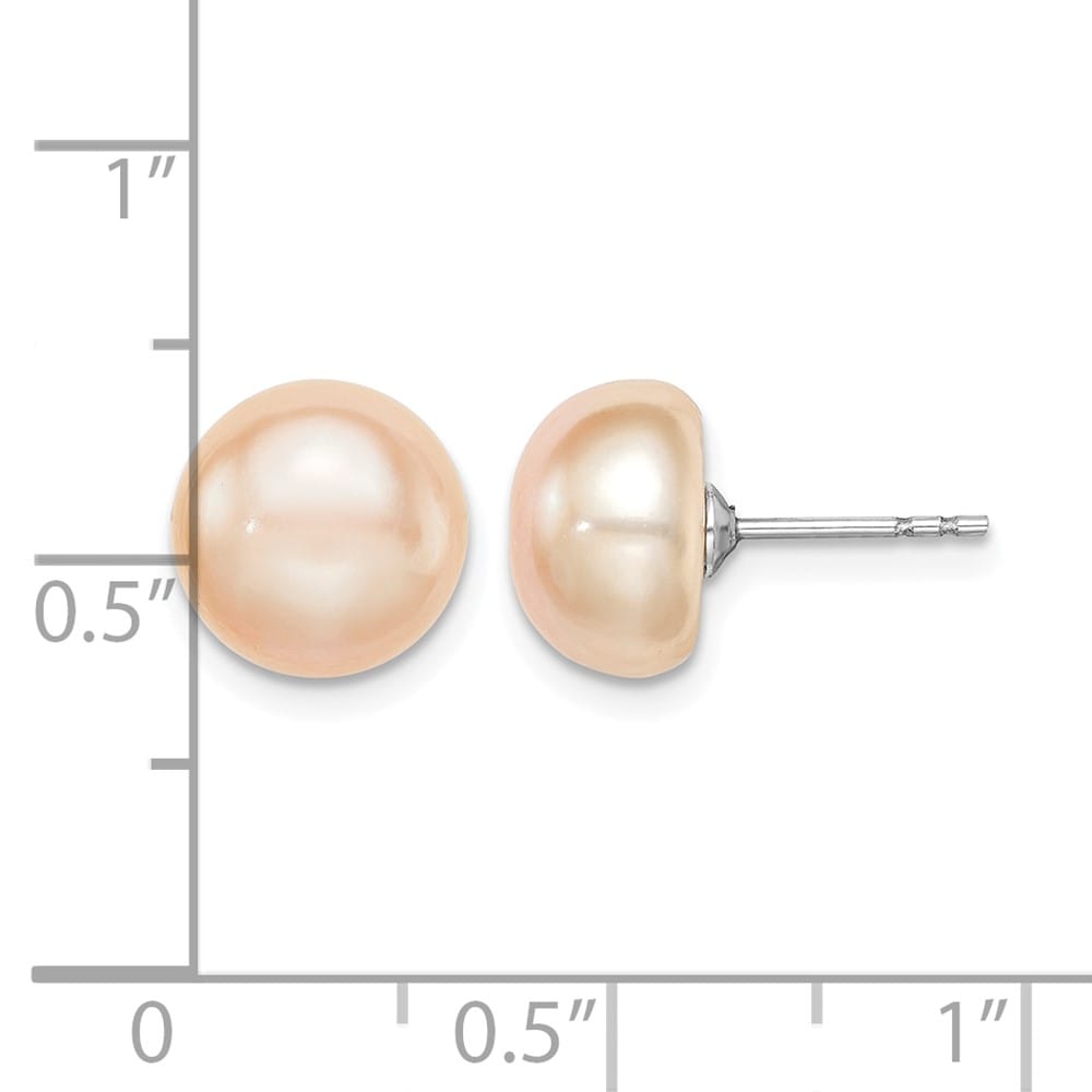 Sterling Silver 9-10mm Pink Button Freshwater Pearl Post Earrings, view 4 of 4