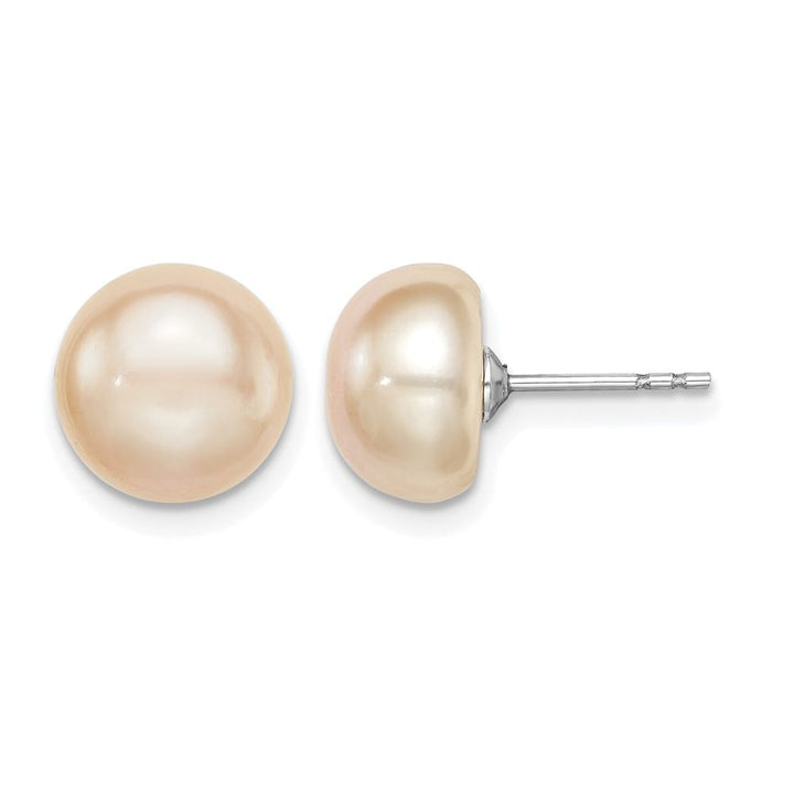 Sterling Silver 9-10mm Pink Button Freshwater Pearl Post Earrings, view 1 of 4