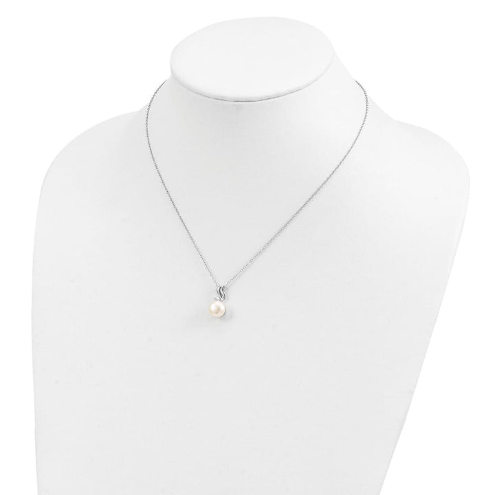 Sterling Silver 9-10mm White Cultured Pearl and CZ 17 inch Necklace