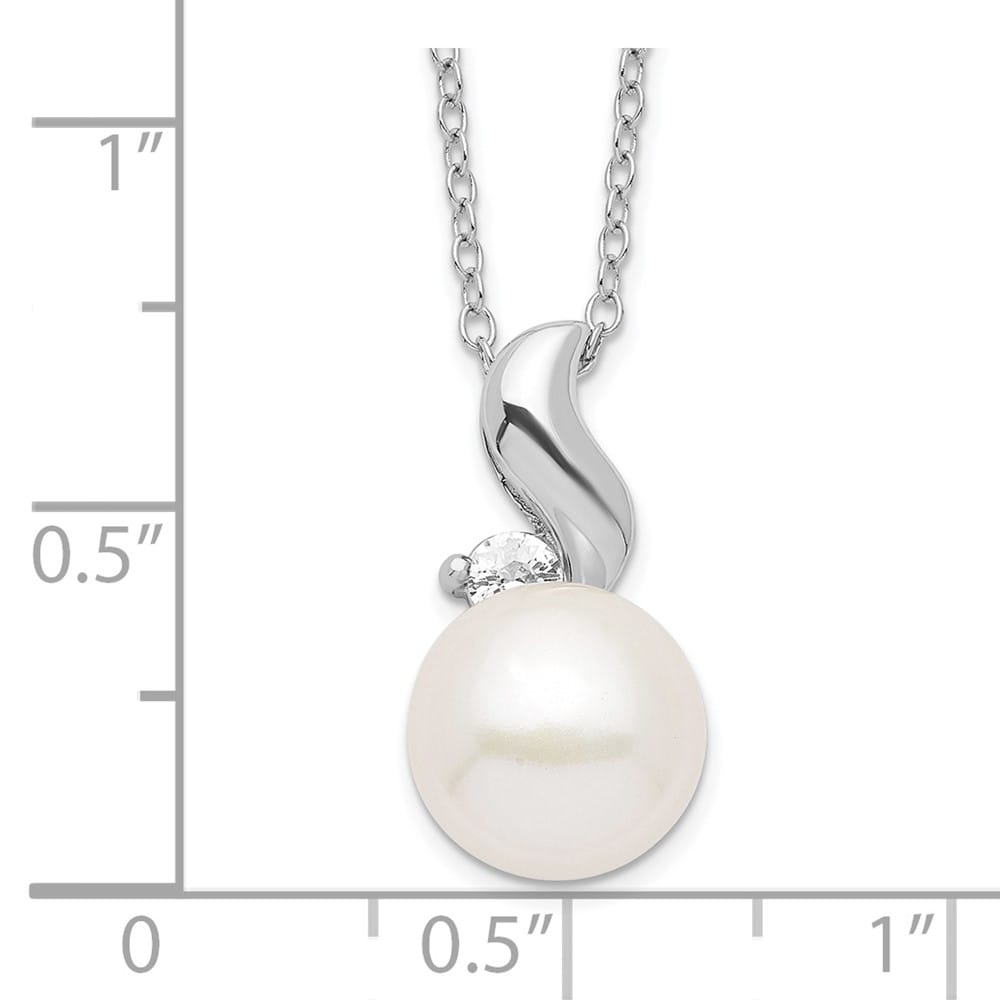 Sterling Silver 9-10mm White Cultured Pearl and CZ 17 inch Necklace