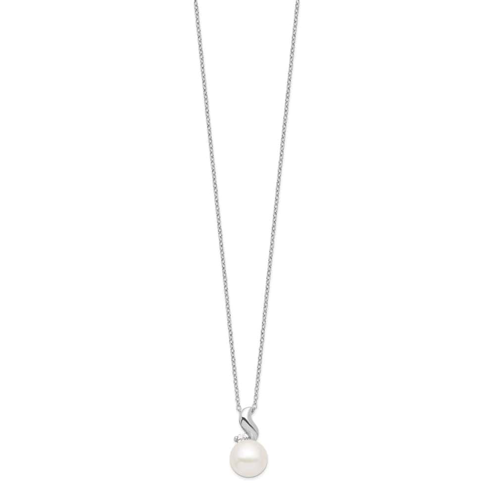 Sterling Silver 9-10mm White Cultured Pearl and CZ 17 inch Necklace
