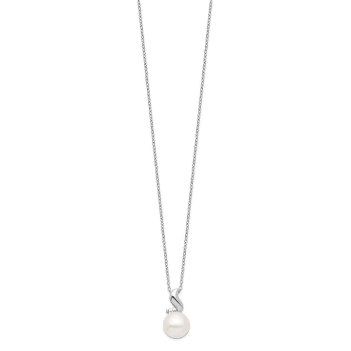 Sterling Silver 9-10mm White Cultured Pearl and CZ 17 inch Necklace