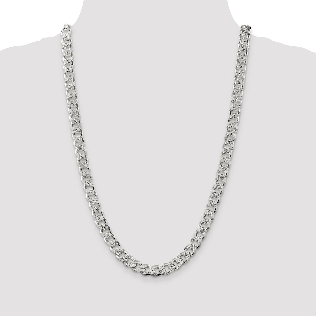 Sterling Silver 9.3mm Pavé Curb Chain 26 Inch