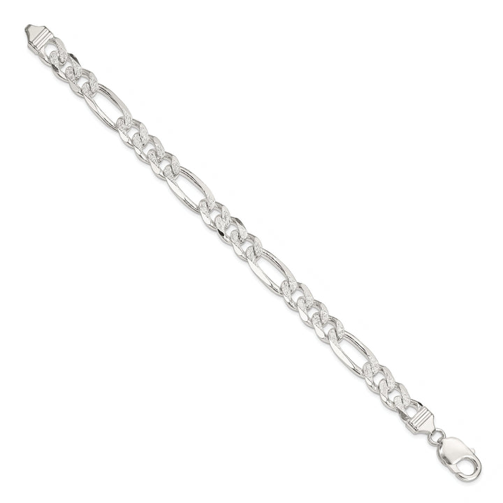 Sterling Silver 9.5mm Pave Flat Figaro Bracelet 8 Inch
