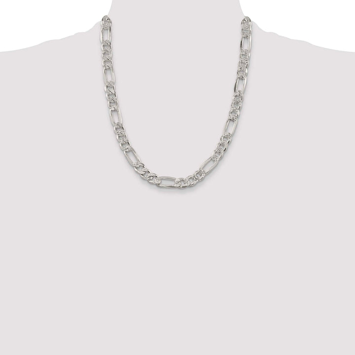 Sterling Silver 9.5mm Pave Flat Figaro Chain