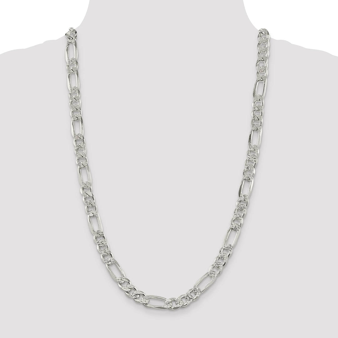 Sterling Silver 9.5mm Pave Flat Figaro Chain