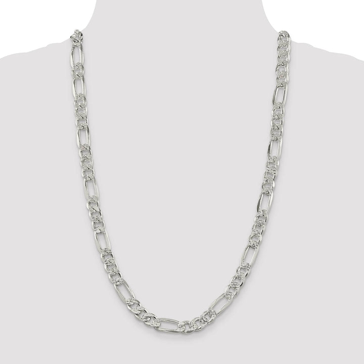 Sterling Silver 9.5mm Pave Flat Figaro Chain