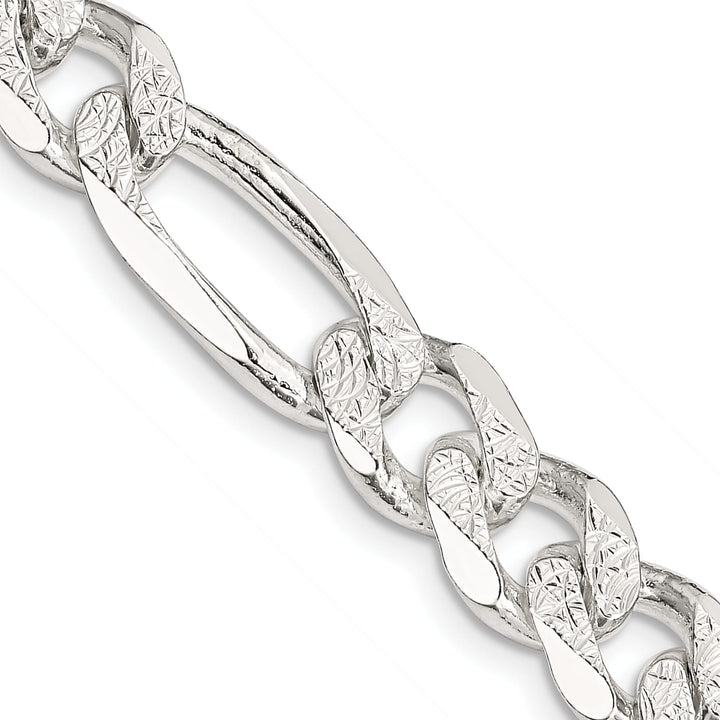 Sterling Silver 9.5mm Pave Flat Figaro Chain