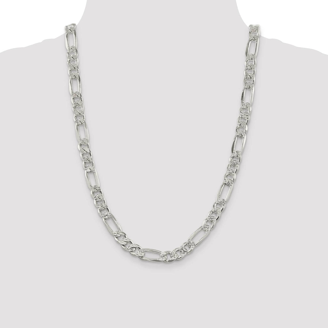 Sterling Silver 9.5mm Pave Flat Figaro Chain