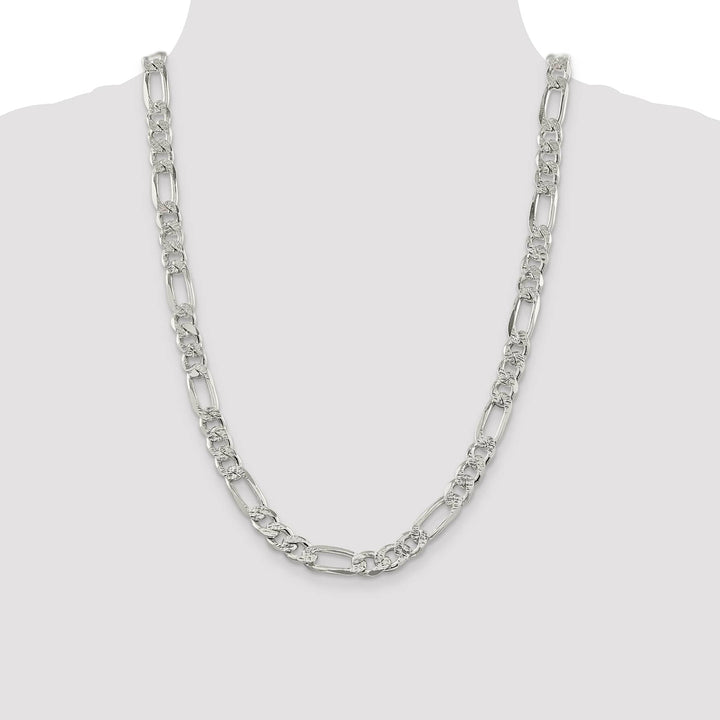 Sterling Silver 9.5mm Pave Flat Figaro Chain