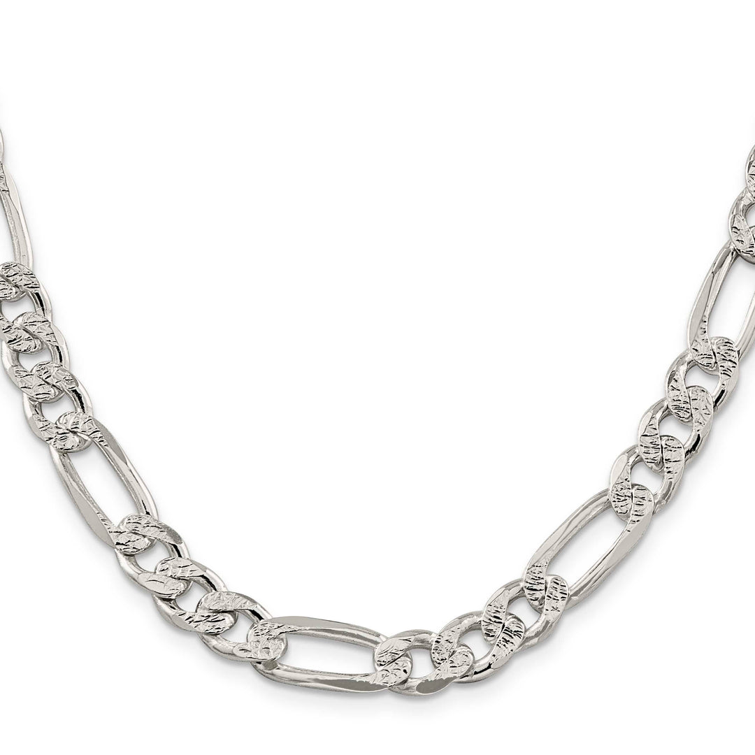 Sterling Silver 9.5mm Pave Flat Figaro Chain