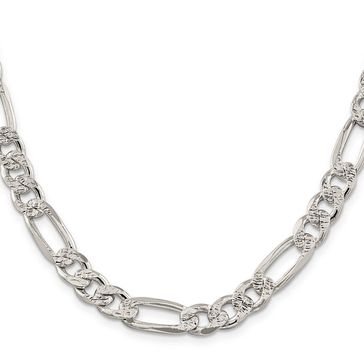 Sterling Silver 9.5mm Pave Flat Figaro Chain