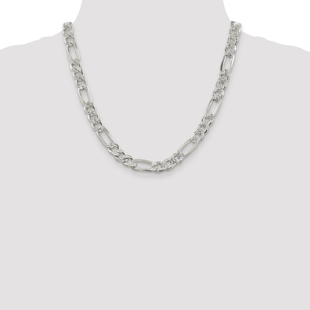 Sterling Silver 9.5mm Pave Flat Figaro Chain