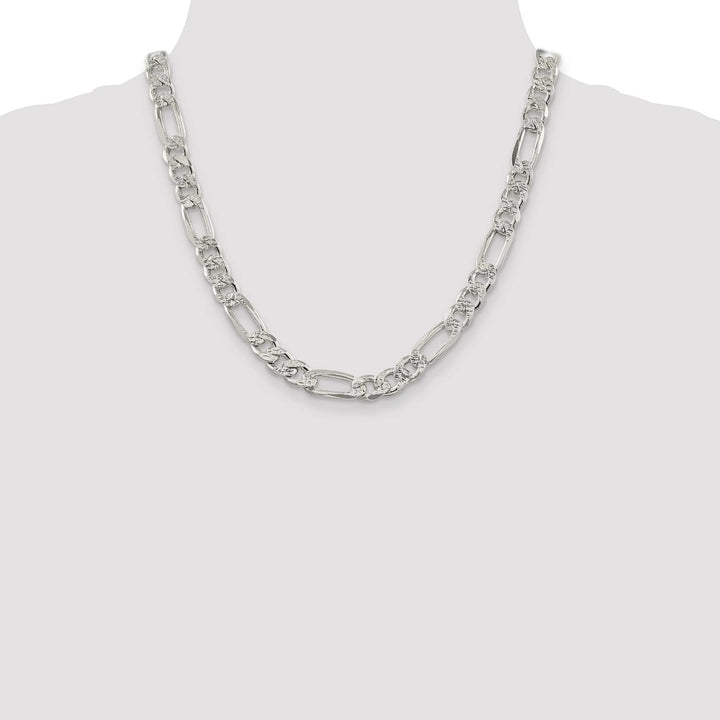 Sterling Silver 9.5mm Pave Flat Figaro Chain