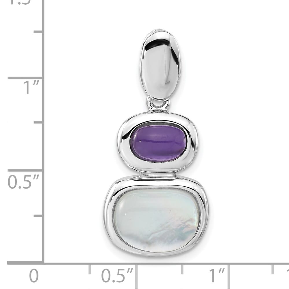 Sterling Silver 9 x 12 mm Mother of Pearl and Crystal Chain Slide