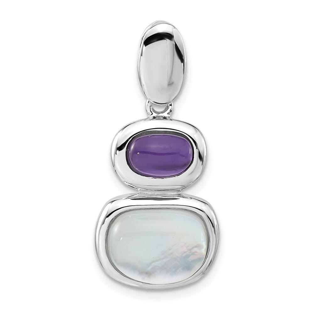 Sterling Silver 9 x 12 mm Mother of Pearl and Crystal Chain Slide