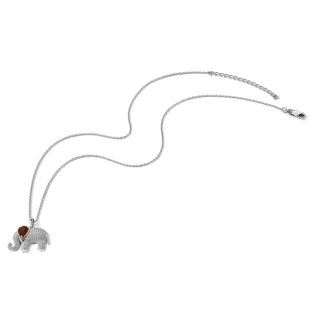 Sterling Silver Accent Garnet and Diamond Elephant 20 inch Necklace