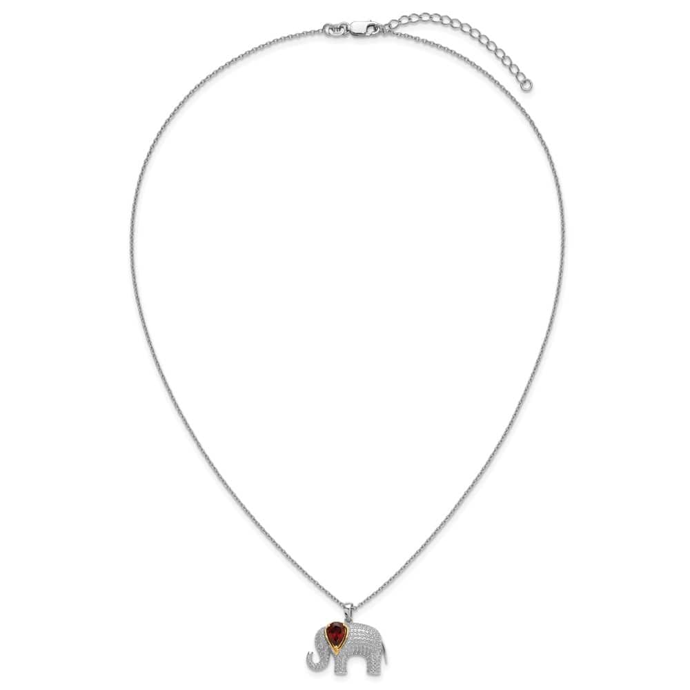 Sterling Silver Accent Garnet and Diamond Elephant 20 inch Necklace