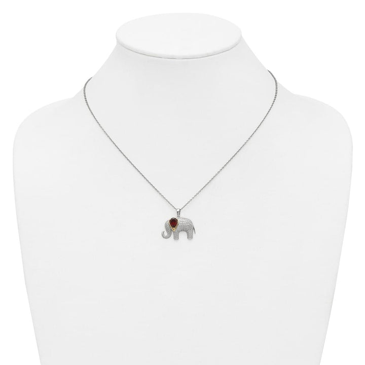 Sterling Silver Accent Garnet and Diamond Elephant 20 inch Necklace