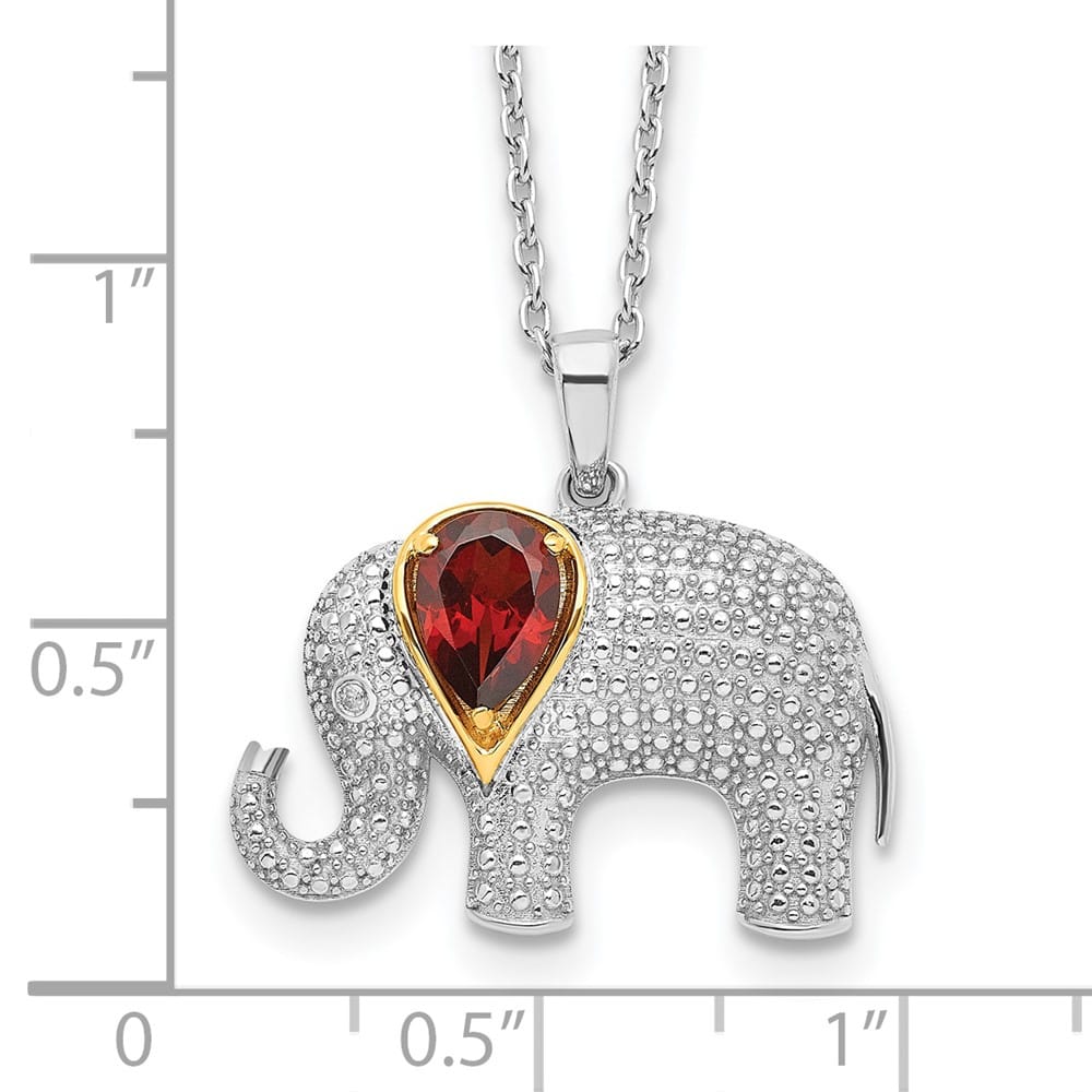 Sterling Silver Accent Garnet and Diamond Elephant 20 inch Necklace