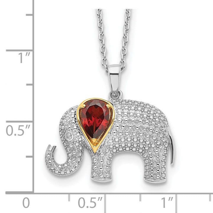 Sterling Silver Accent Garnet and Diamond Elephant 20 inch Necklace