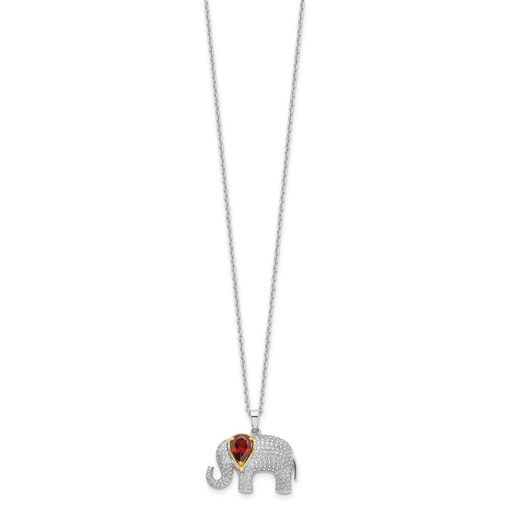 Sterling Silver Accent Garnet and Diamond Elephant 20 inch Necklace