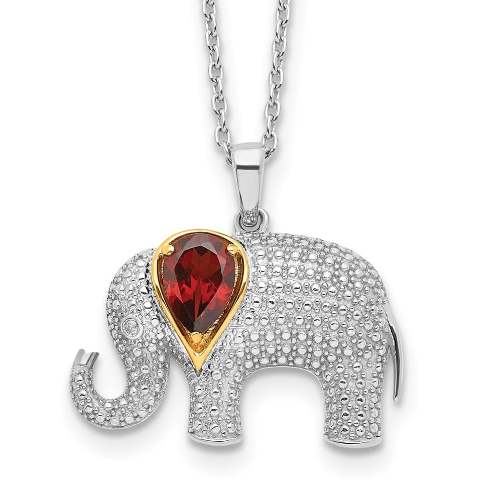 Sterling Silver Accent Garnet and Diamond Elephant 20 inch Necklace