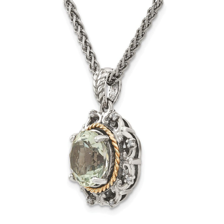 Sterling Silver Accent Green Quartz and Diamond 18 inch Necklace