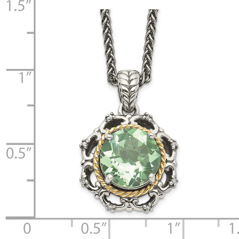 Sterling Silver Accent Green Quartz and Diamond 18 inch Necklace