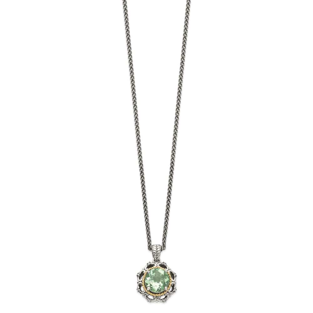 Sterling Silver Accent Green Quartz and Diamond 18 inch Necklace