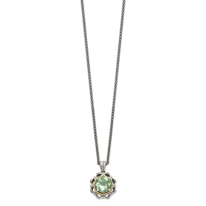 Sterling Silver Accent Green Quartz and Diamond 18 inch Necklace