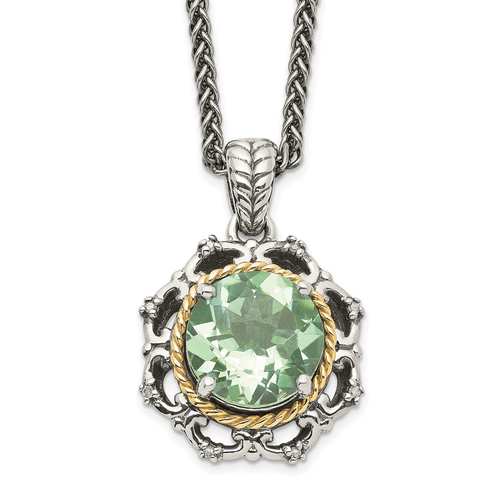 Sterling Silver Accent Green Quartz and Diamond 18 inch Necklace