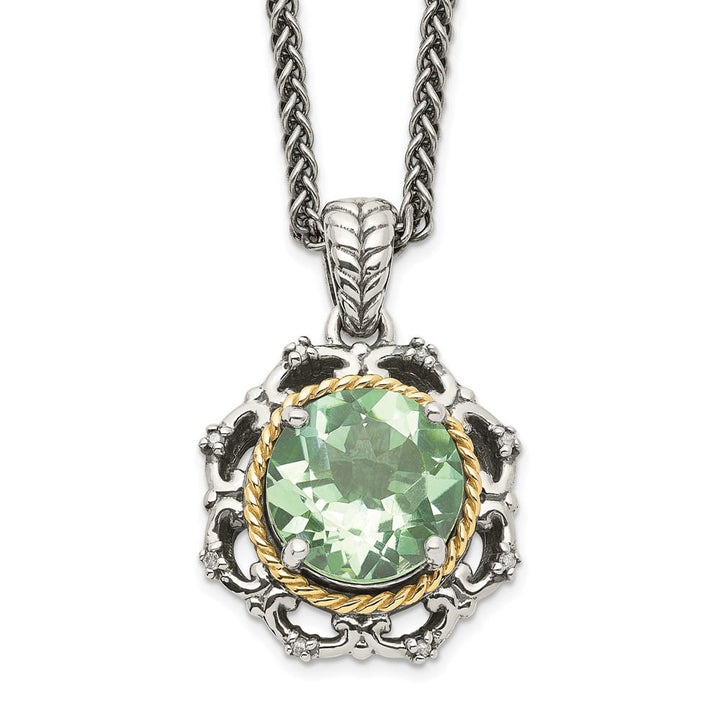 Sterling Silver Accent Green Quartz and Diamond 18 inch Necklace